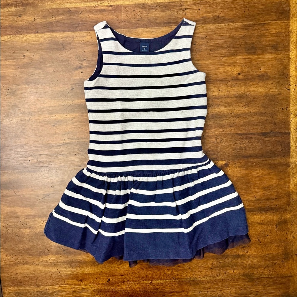 GAP Navy and Cream Striped Casual Dress Size Medium (8) VGUC